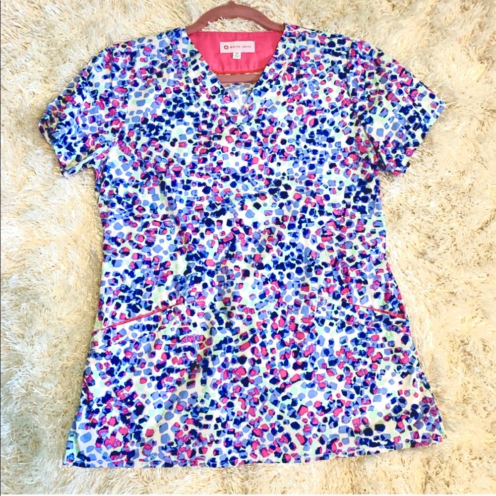 NWOT Colored Dots Scrub Top